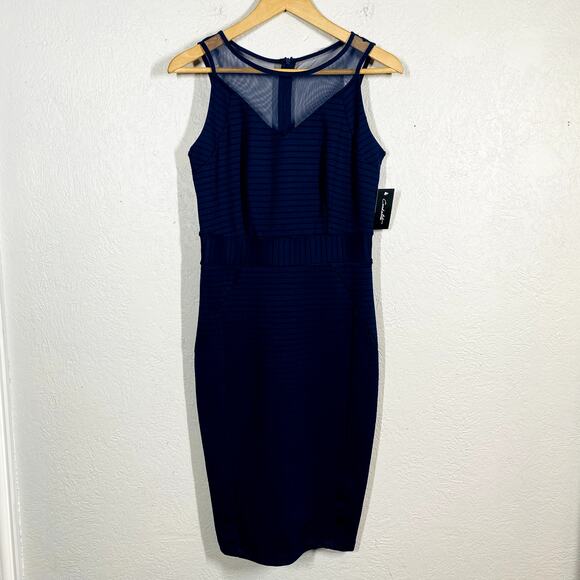 NEW! Candalite Sleeveless Sheath Dress Mesh Top Ribbed Navy Sleeveless - S - Picture 4 of 5